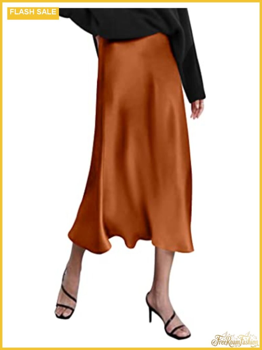 Women's High Waist Satin Midi Skirt Elegant Party Silk-Like Skirt